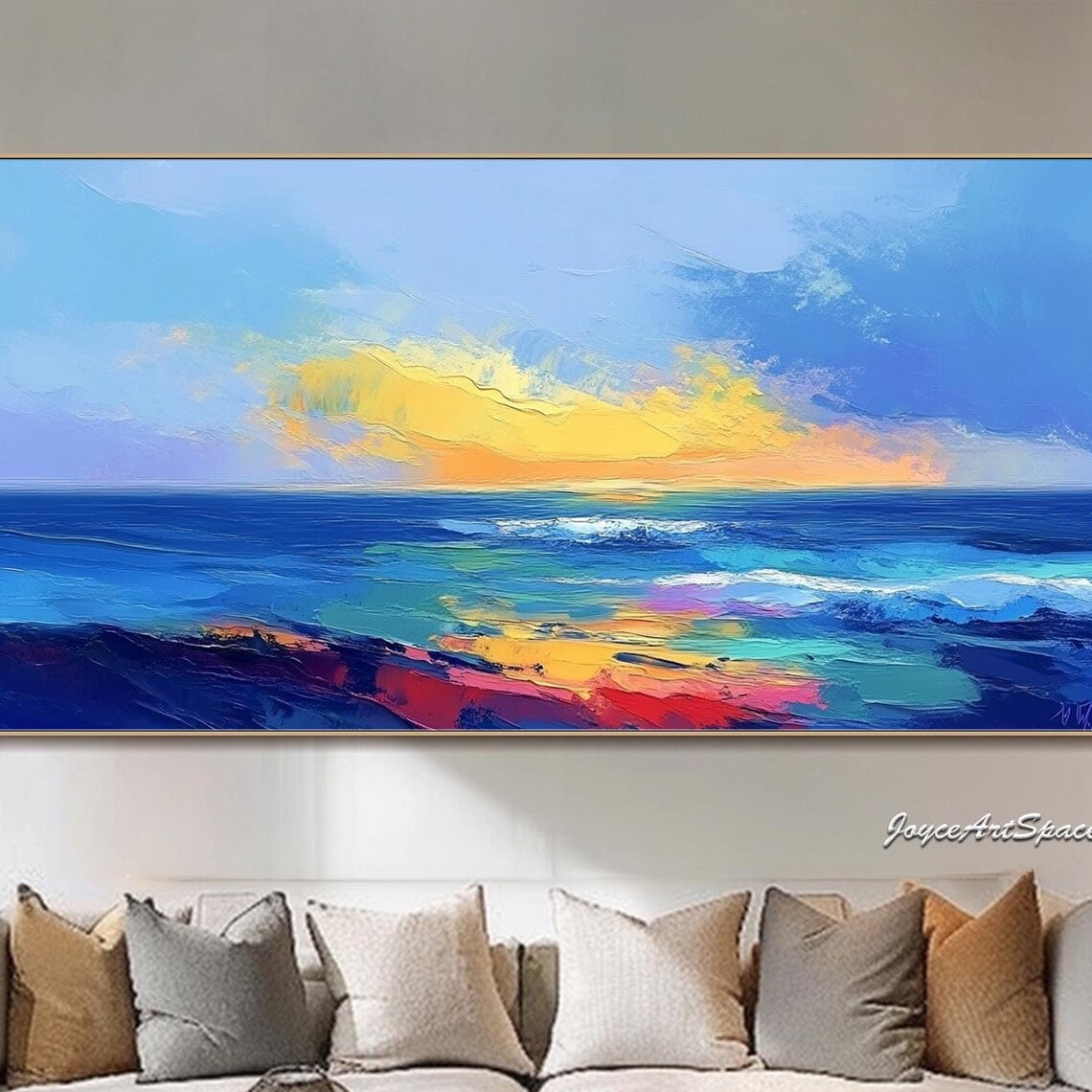 Colorful Ocean Sunset Abstract Oil Painting Vibrant Sea Sky Coastal Wall Art