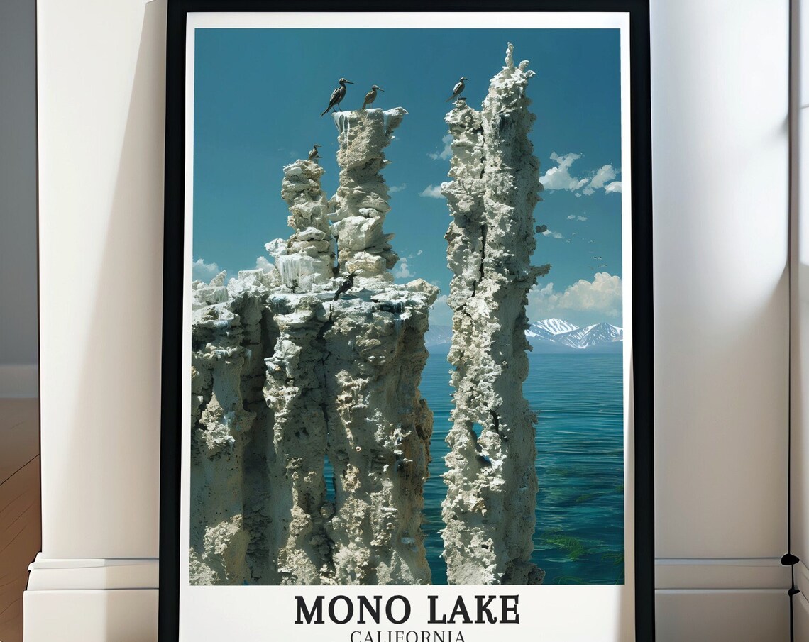 Mono Lake Close-Up Tufa Towers with Birds California Travel Poster