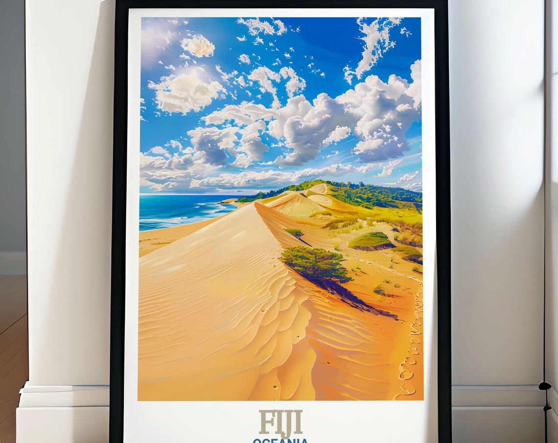 Fiji Sigatoka Sand Dunes Golden Beach Aerial Landscape Art Poster