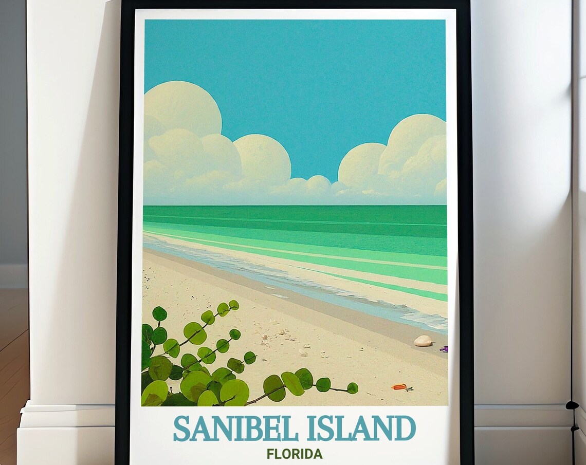 Sanibel Island Bowmans Beach Sea Grapes Florida Coastal Art Poster