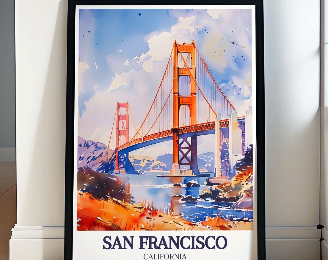 San Francisco Golden Gate Bridge Tower Watercolor Art Poster