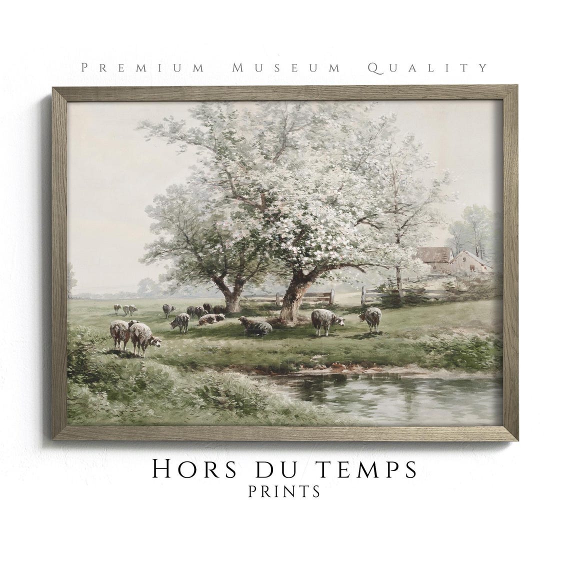 Sheep Grazing Under Blossoming Trees Vintage Spring Pastoral Poster