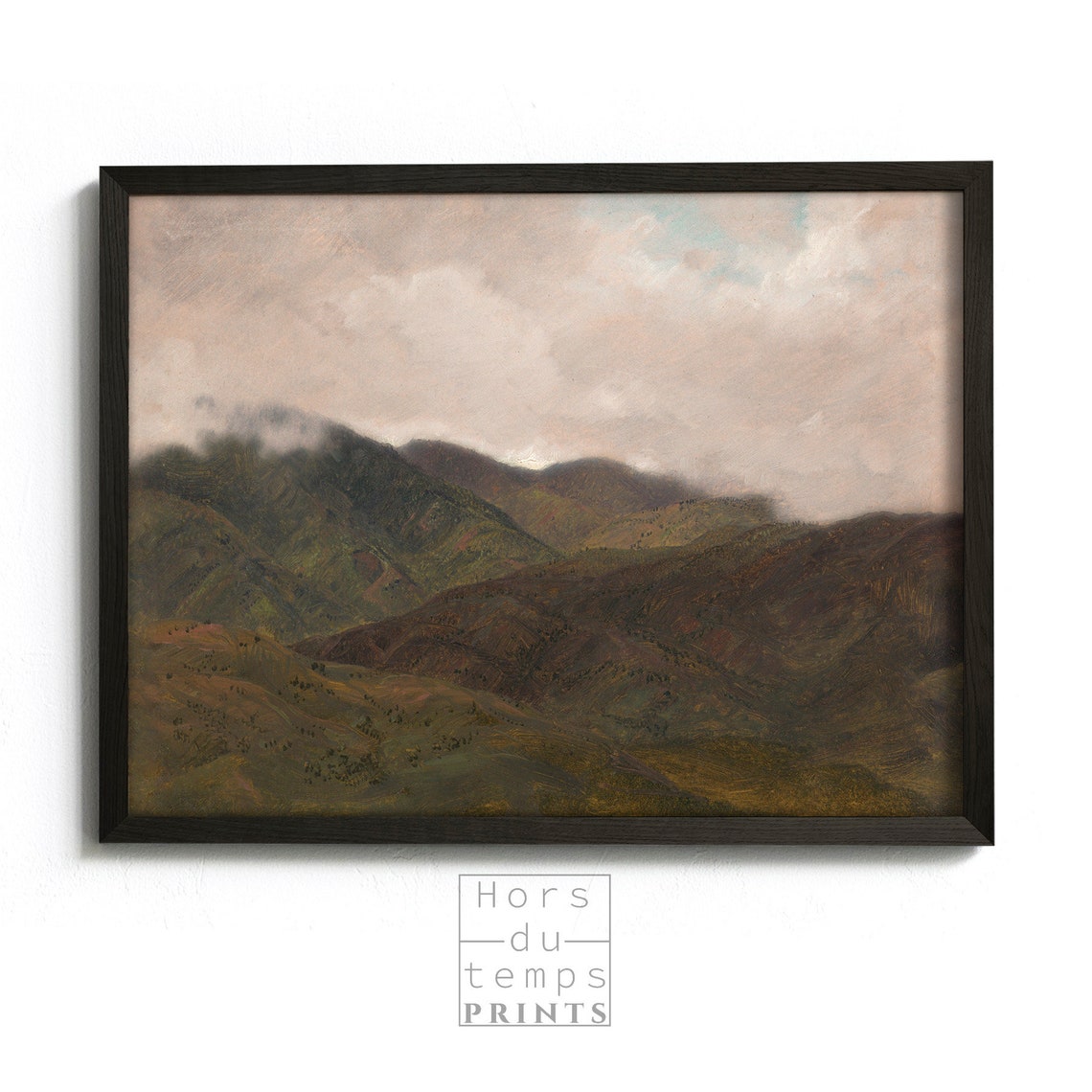Misty Mountain Hills Cloudy Sky Muted Vintage Landscape Poster - Image 2