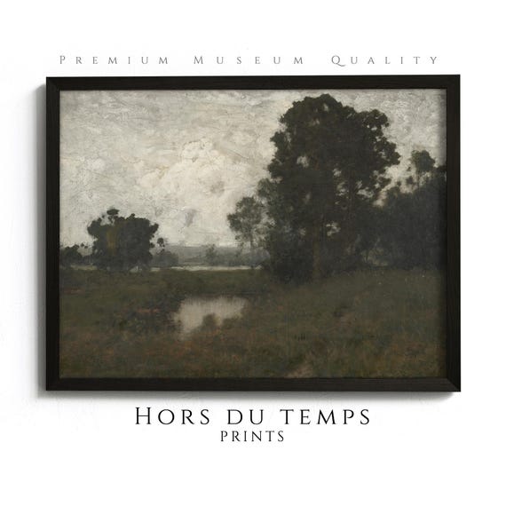 Moody Dark Forest Painting Muted Green Tones Landscape Cottagecore Village Vintage Art Hors Du Temps Prints