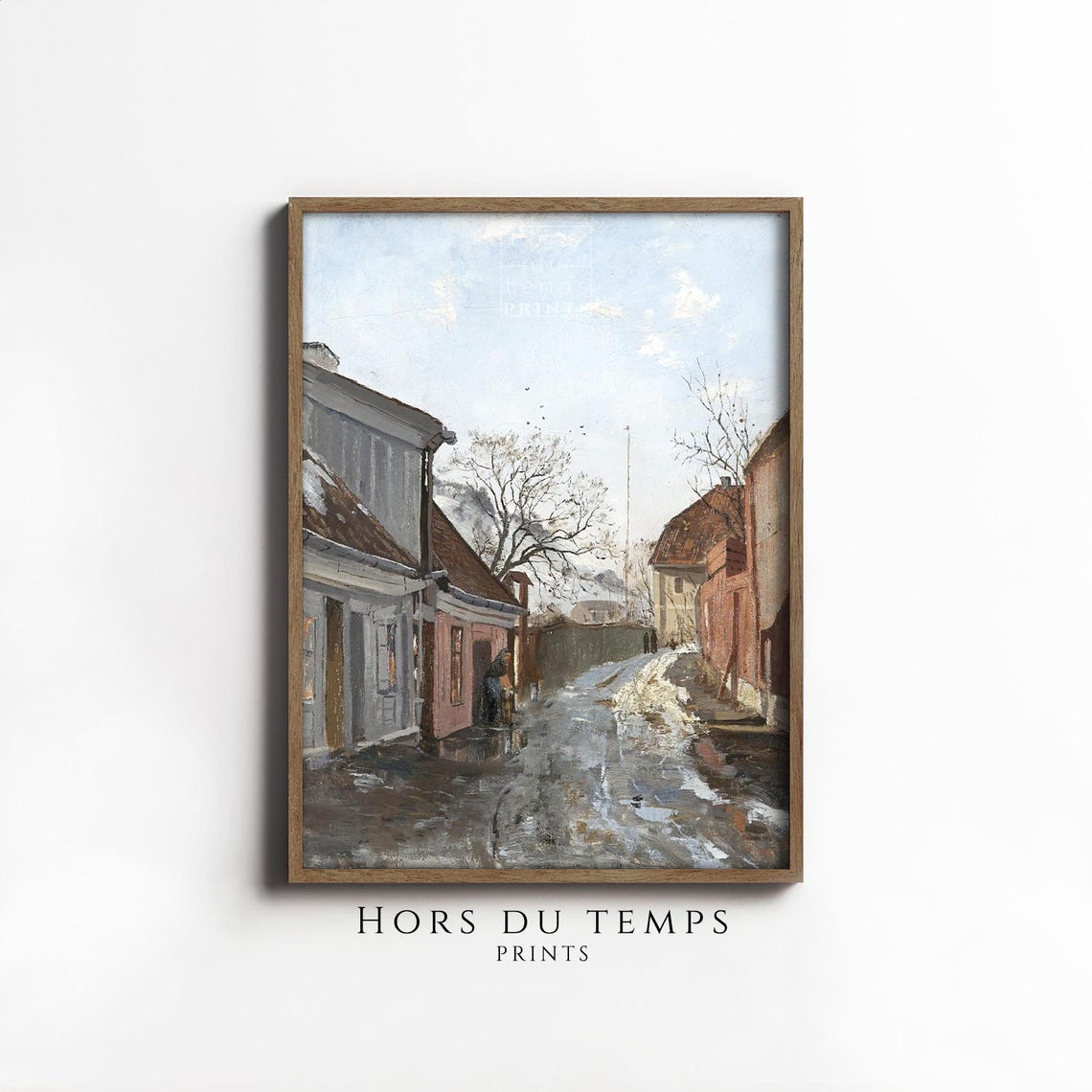 Muted Snowy Town Street Slushy Lane Old Houses Vintage Winter Poster