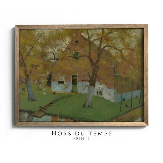 Muted Green Tones Dutch House Art Vintage Village Farmhouse Aesthetic Hors Du Temps Prints