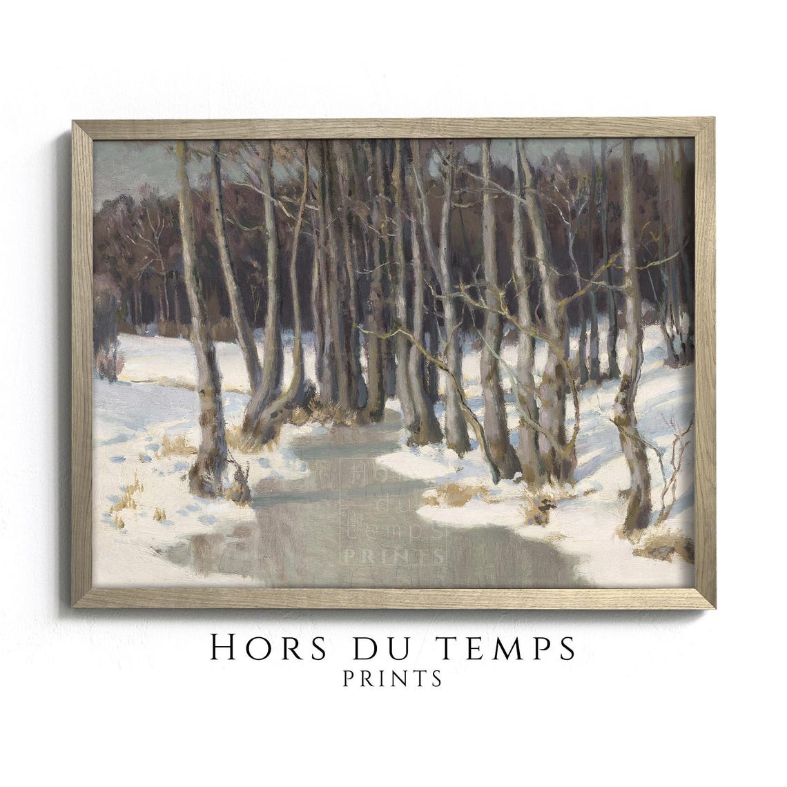 Bare Winter Trees Along a Snowy Stream Vintage Landscape Poster