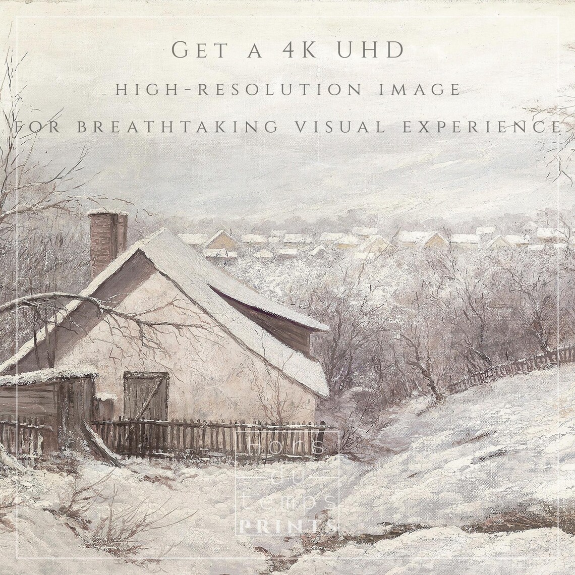 Snowy Farmhouse With Haystacks Winter Village Vintage Painting Poster - Image 2