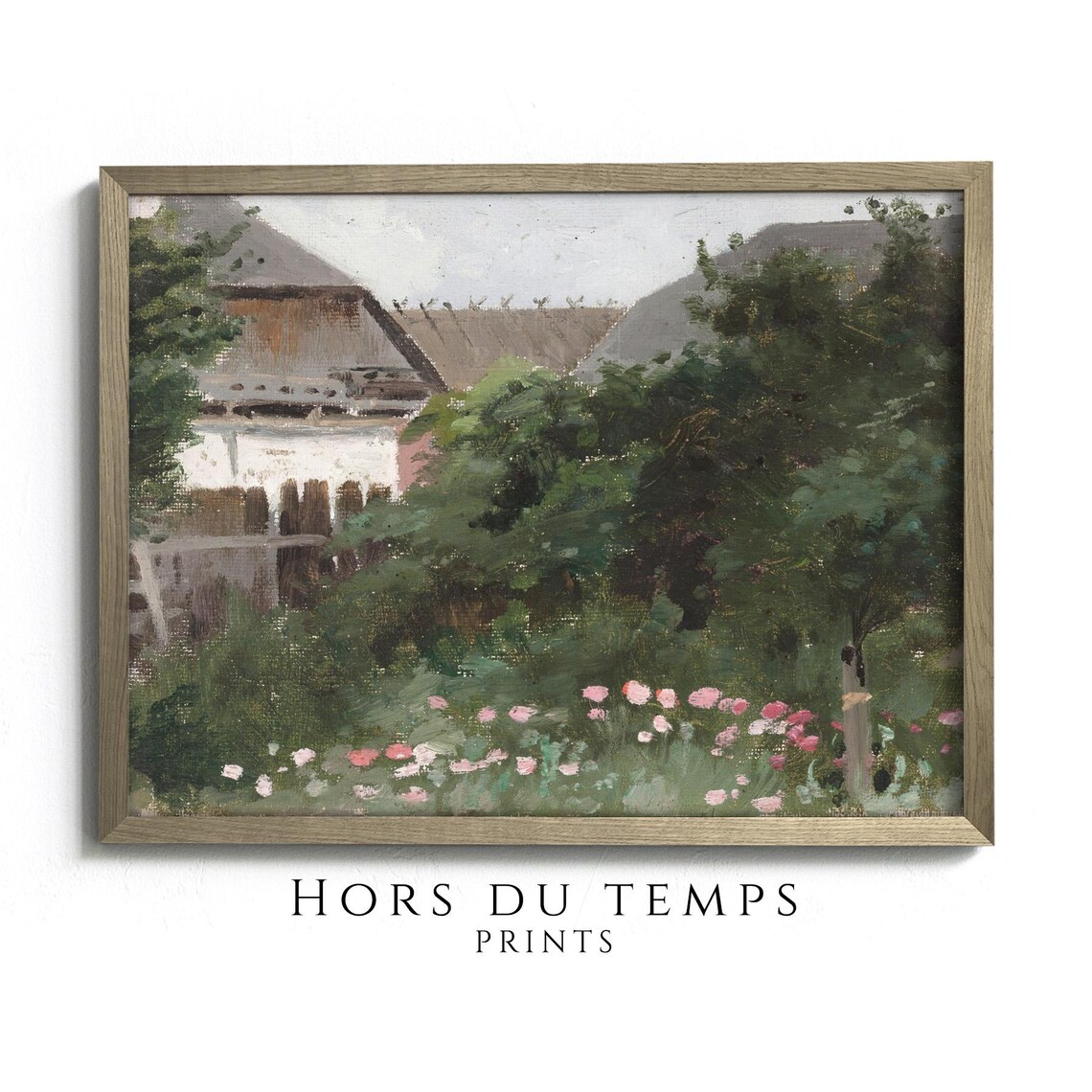 Cottage Garden Pink Poppies White Farmhouse Vintage Painting Wall Art