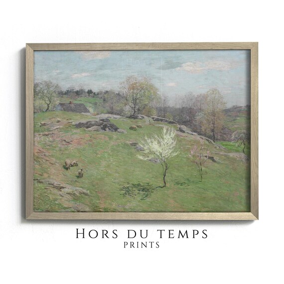 Vintage Spring Meadow Blossom Trees Sheep Farmhouse Pastoral Poster
