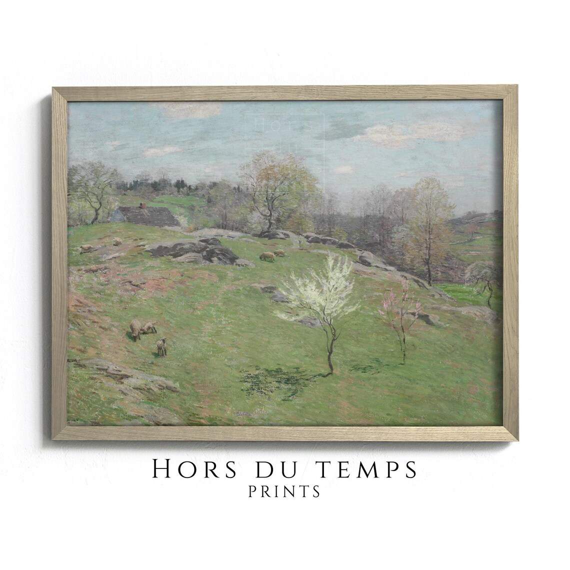 Vintage Spring Meadow Blossom Trees Sheep Farmhouse Pastoral Poster