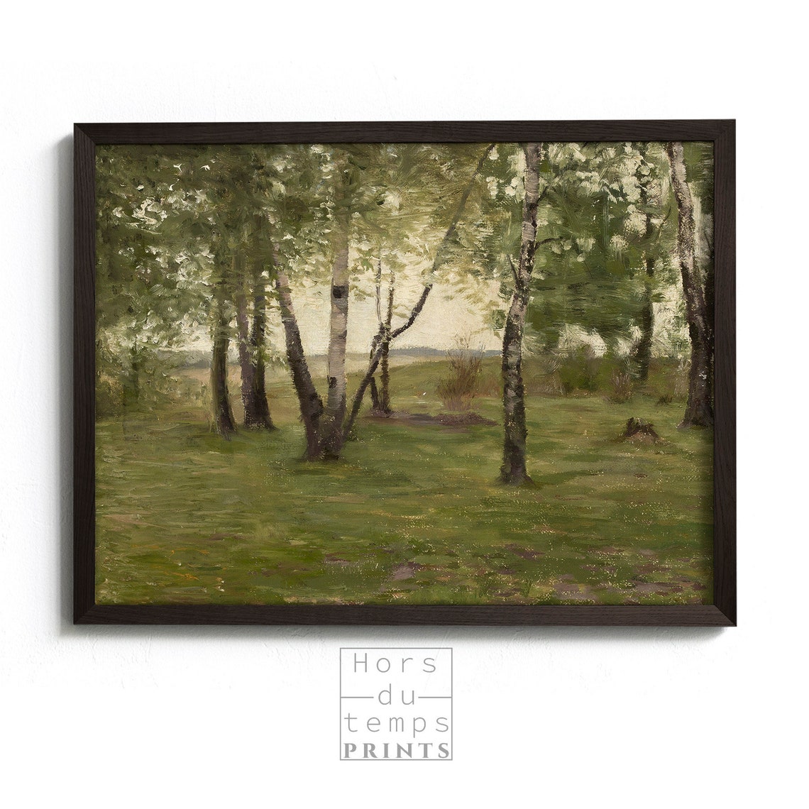 White Birch Tree Forest Soft Muted Green Vintage Woodland Poster - Image 2