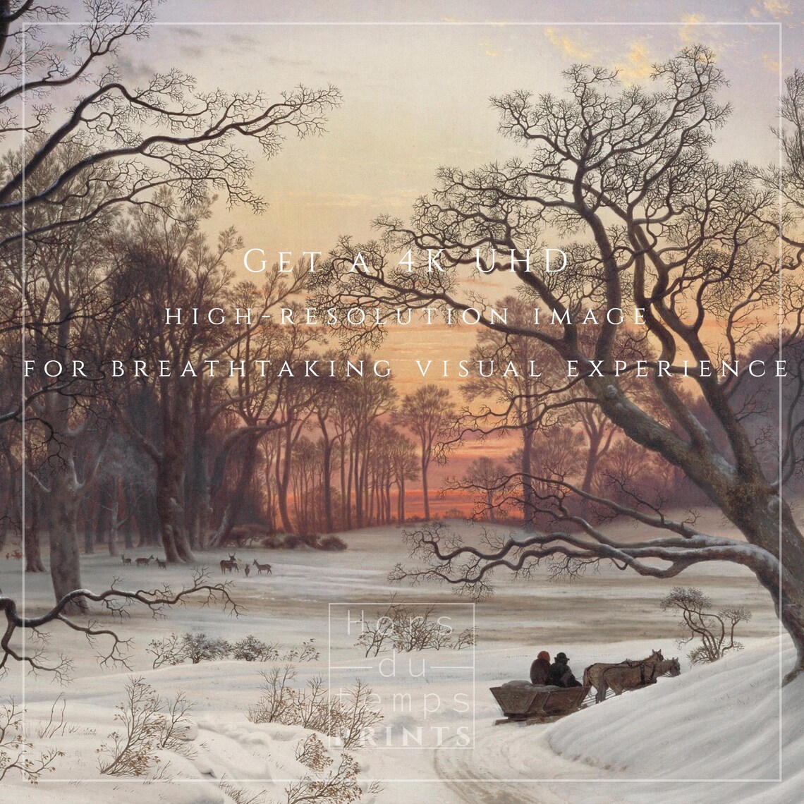 Snowy Forest Sunset With Horse Drawn Sled Vintage Winter Painting Poster - Image 2