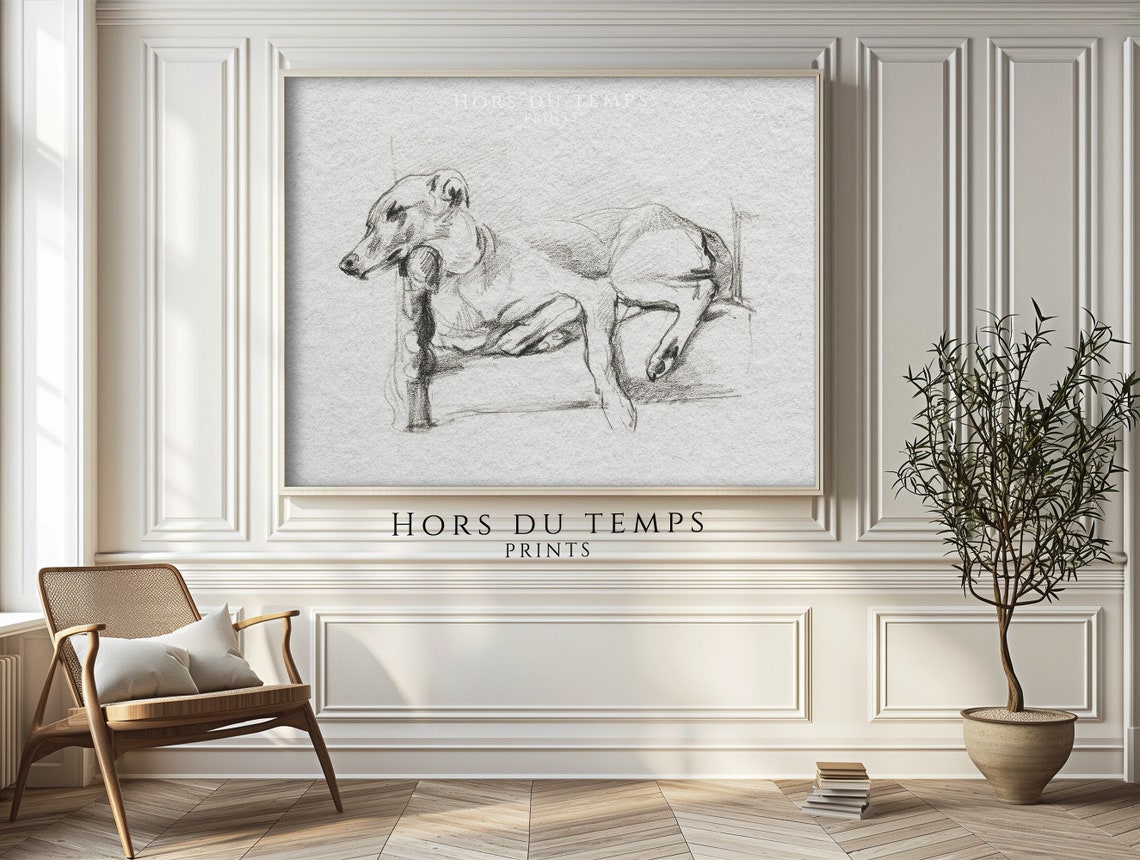 Sleeping Sighthound Dog Pencil Sketch Vintage Animal Drawing Poster - Image 2