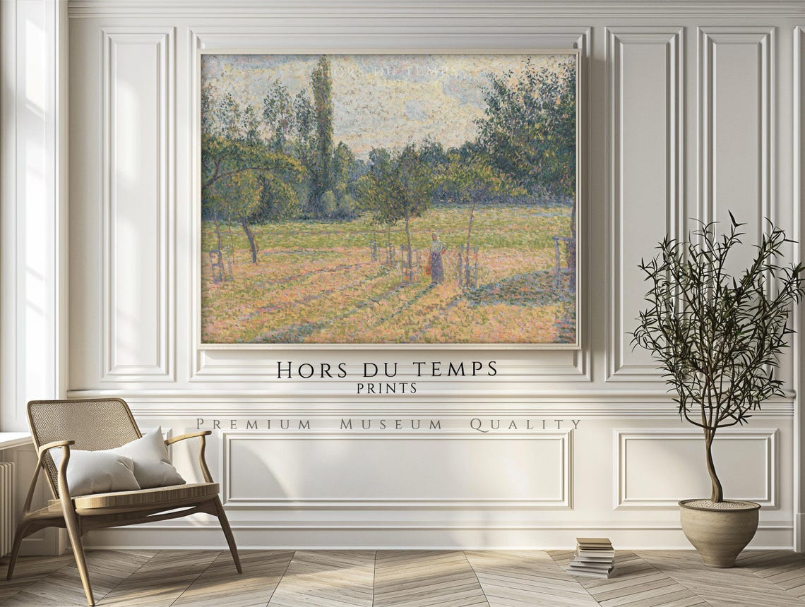 Pointillist Sunlit Garden Young Trees Vintage Pastel Landscape Poster - Image 2