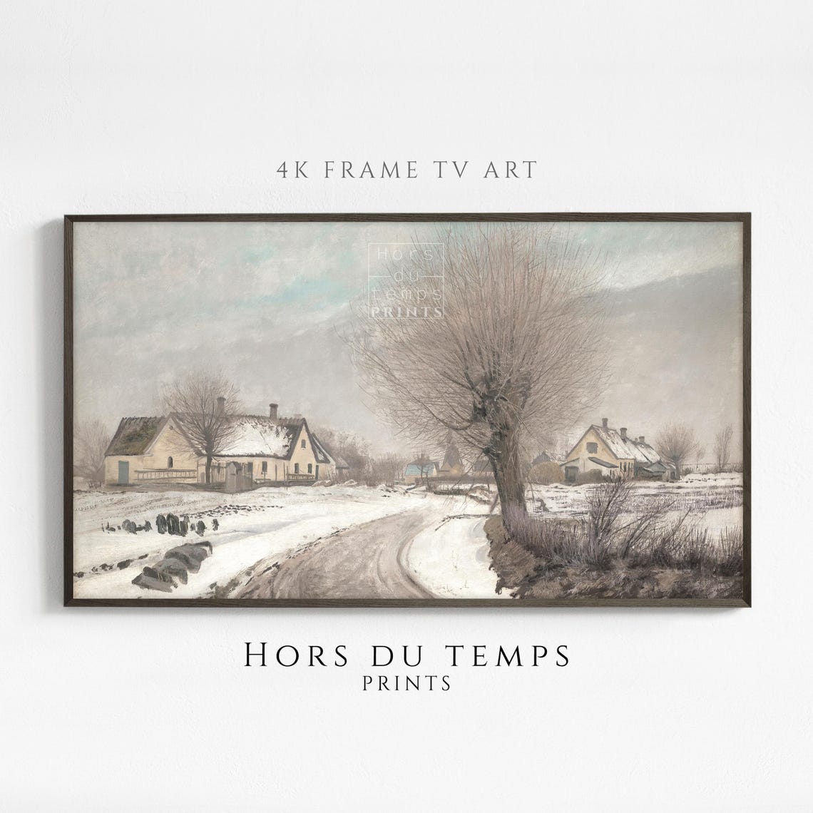 Snow Covered Village Houses Bare Tree Vintage Winter Painting Poster
