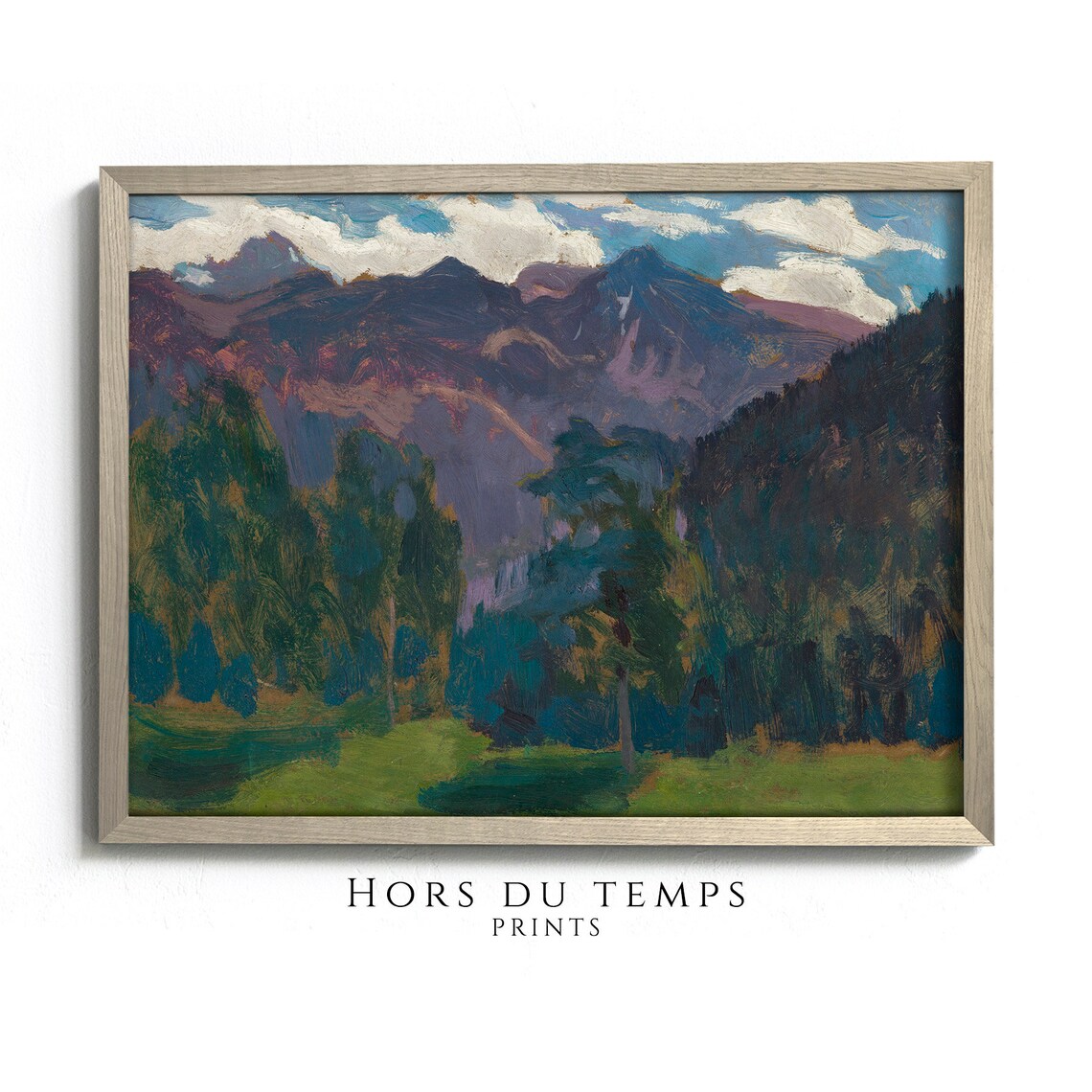 Green Tones Forest Landscape Oil Painting Mountain Tops Nature Art Vintage Farmhouse Cottage Aesthetic Hors Du Temps Prints