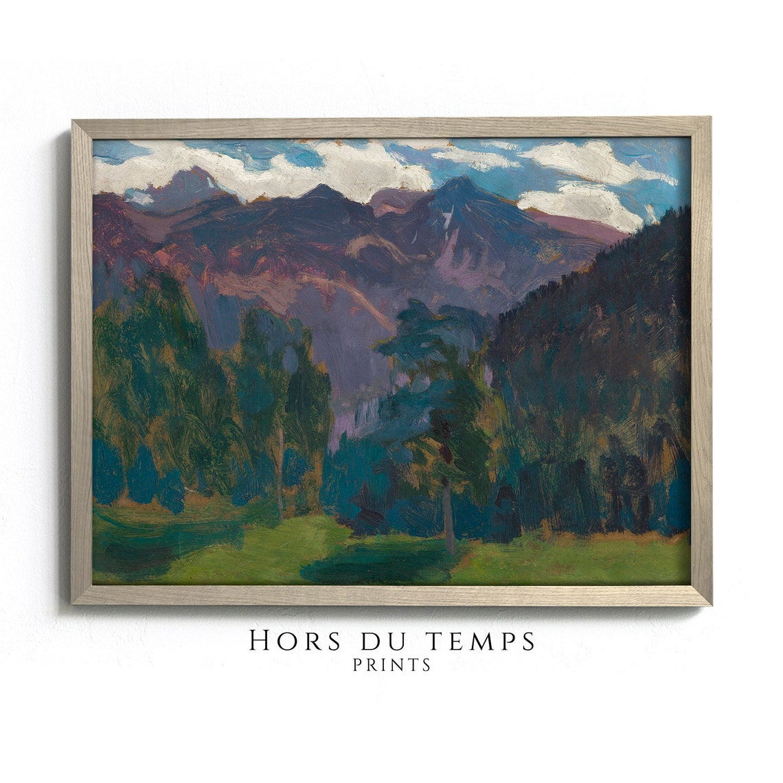 Purple Mountain Peaks Pine Forest Bold Brushstroke Art Poster