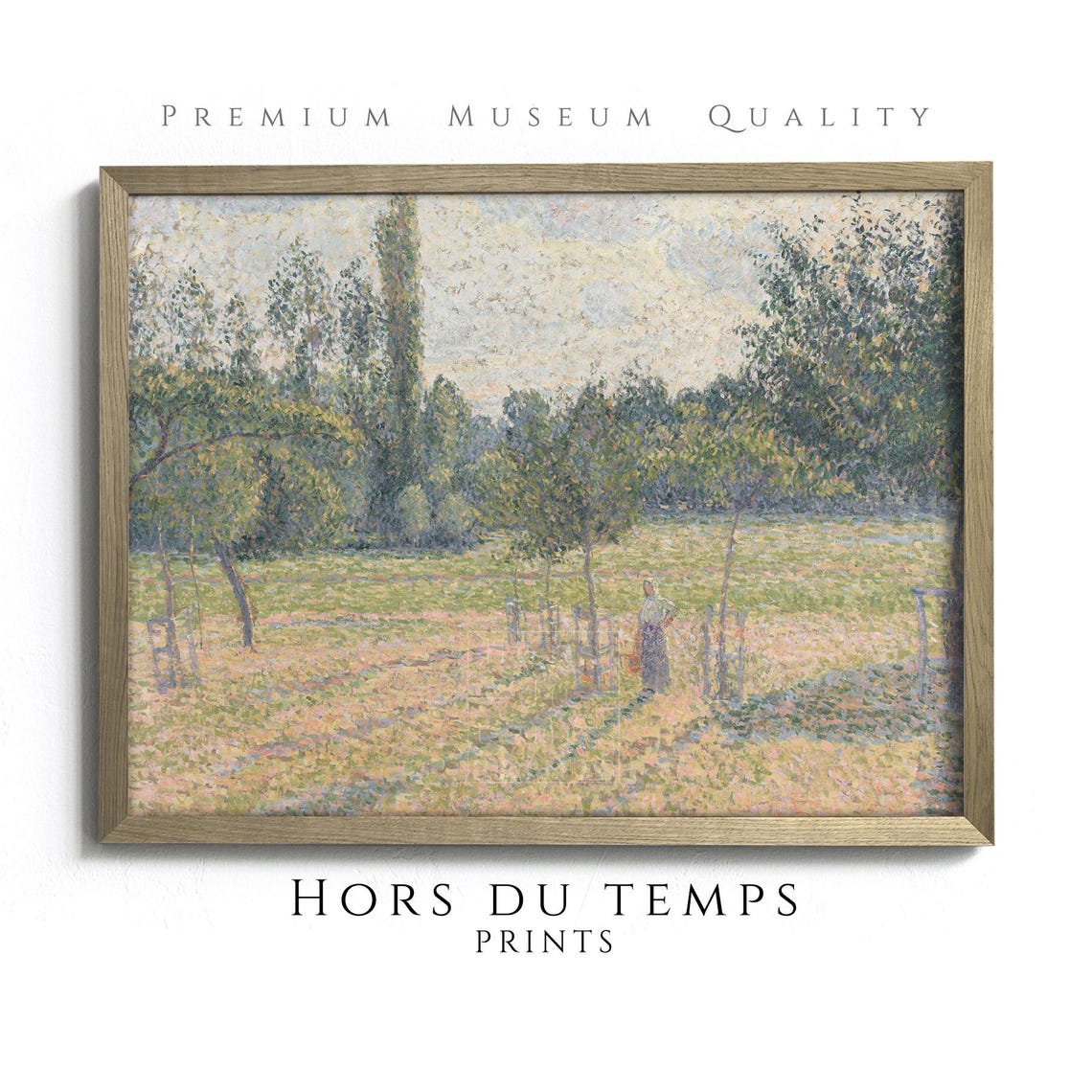 Pointillist Sunlit Garden Young Trees Vintage Pastel Landscape Poster