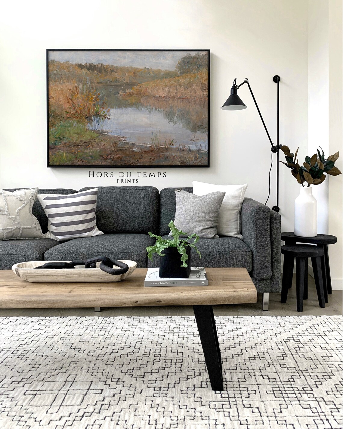 Golden Reeds at a Still River Bend Autumn Vintage Painting Poster - Image 2