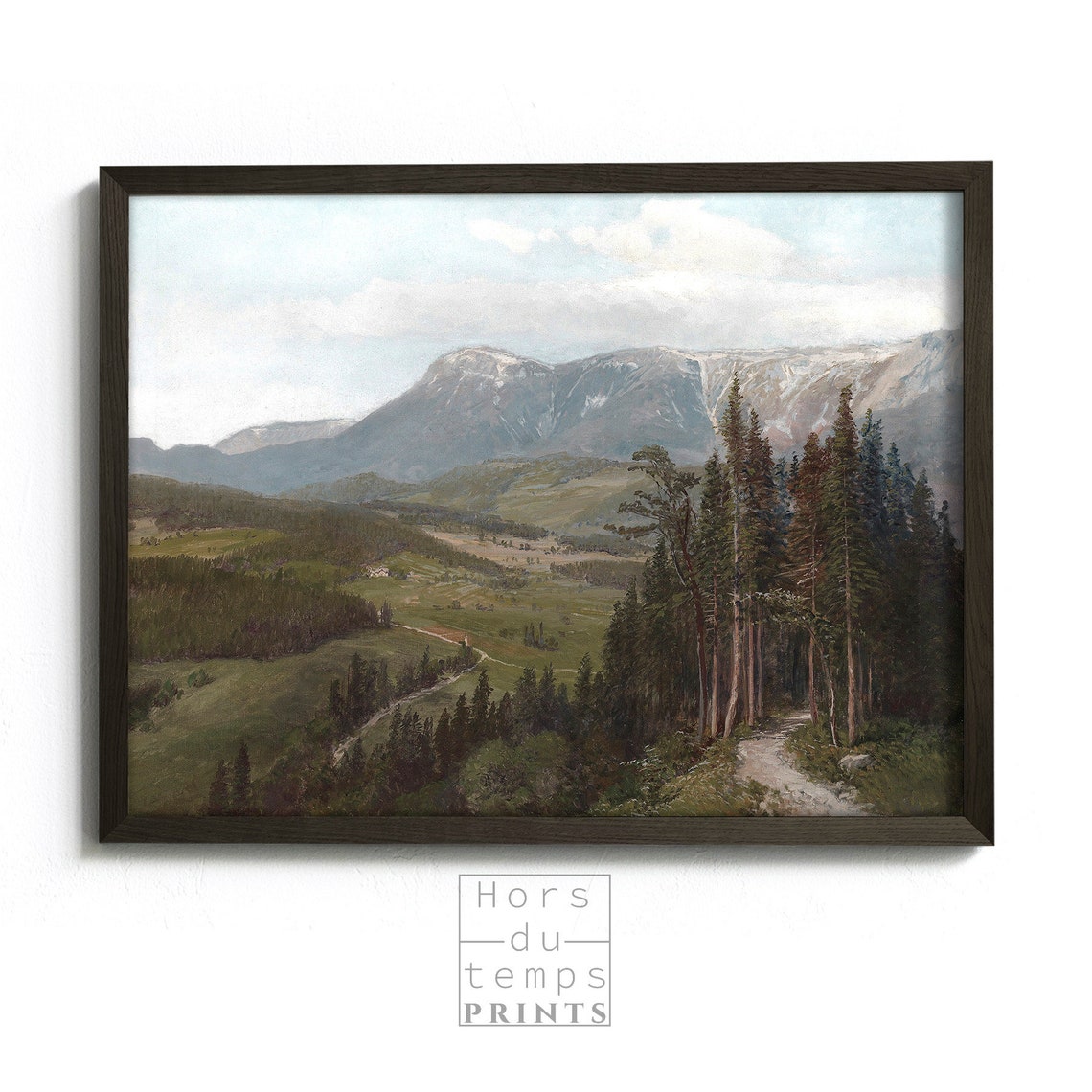 Snowy Mountain Valley Pine Forest Vintage Alpine Landscape Poster - Image 2