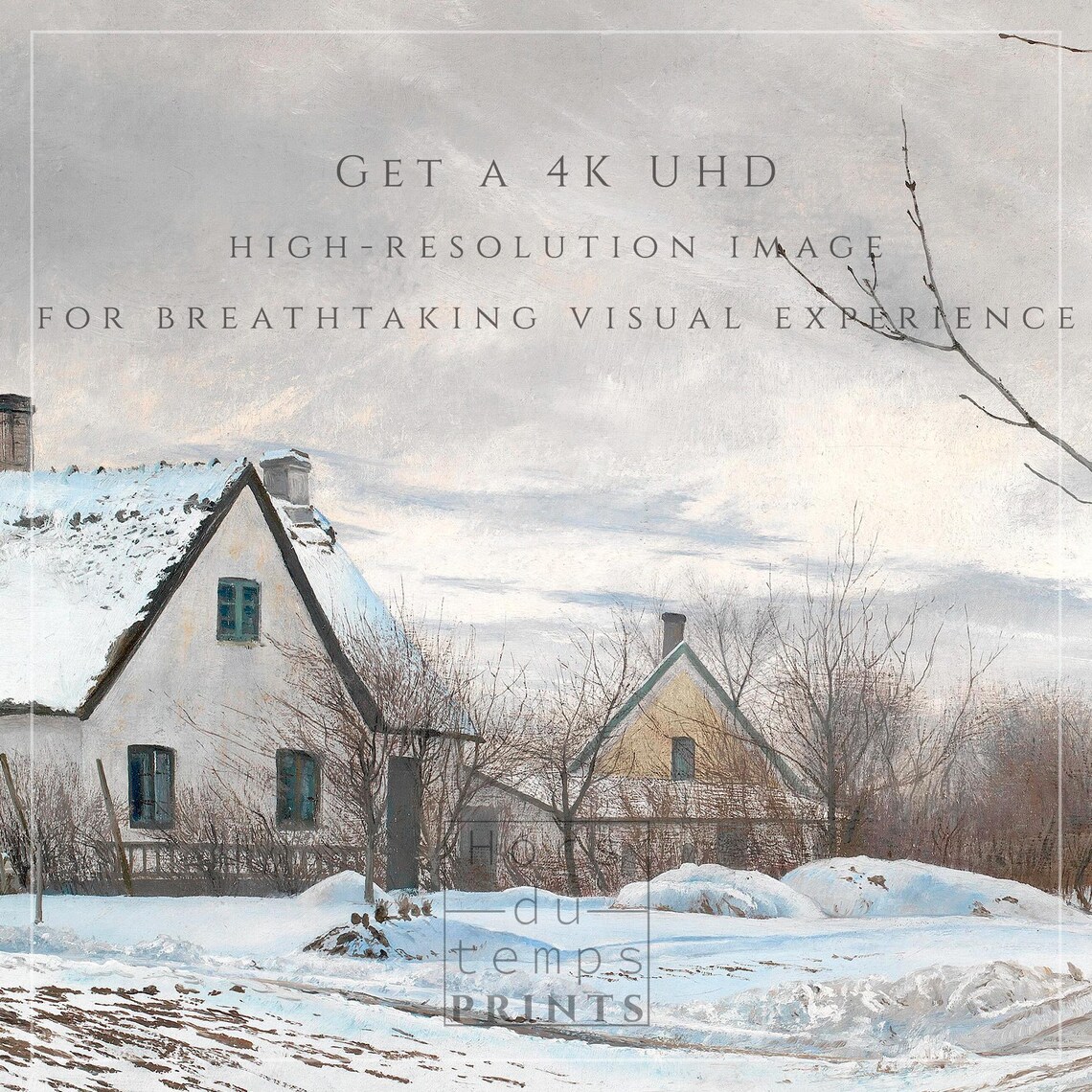 Snowy Village Street With White Houses Vintage Winter Painting Poster - Image 2