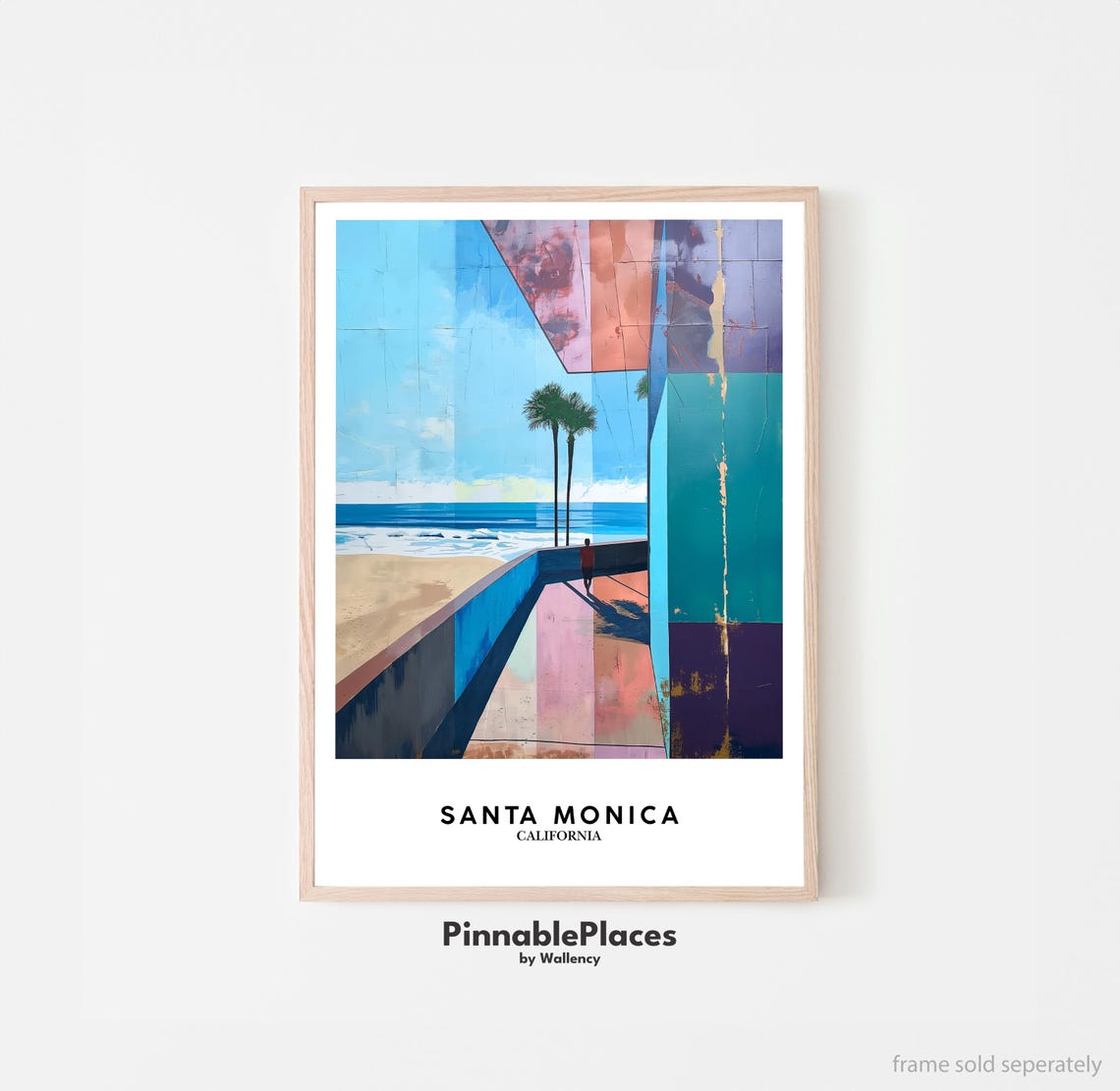 Santa Monica California Abstract Beach Walkway Palm Travel Poster