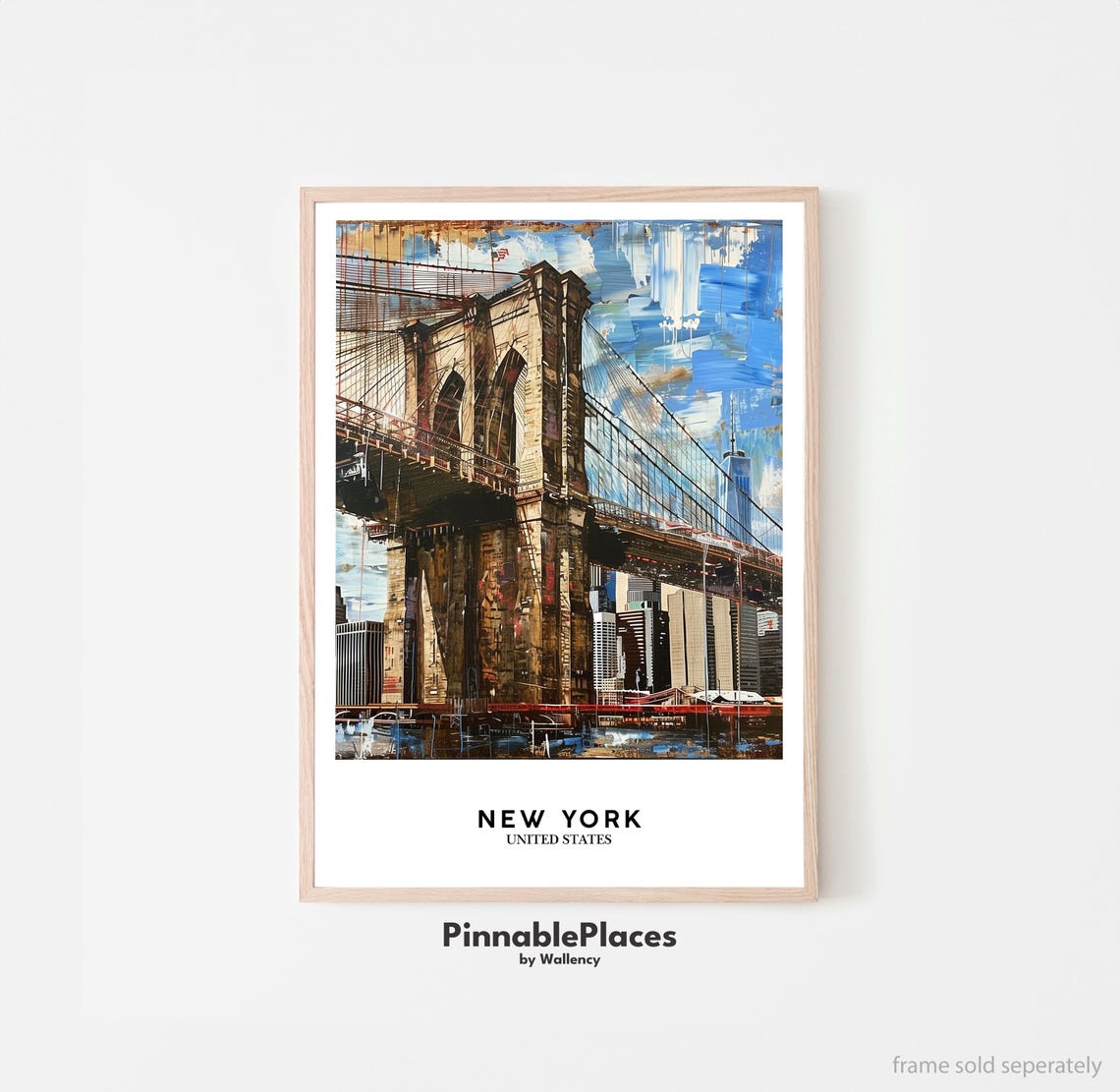 New York Brooklyn Bridge Painterly Skyline Cityscape Poster Art