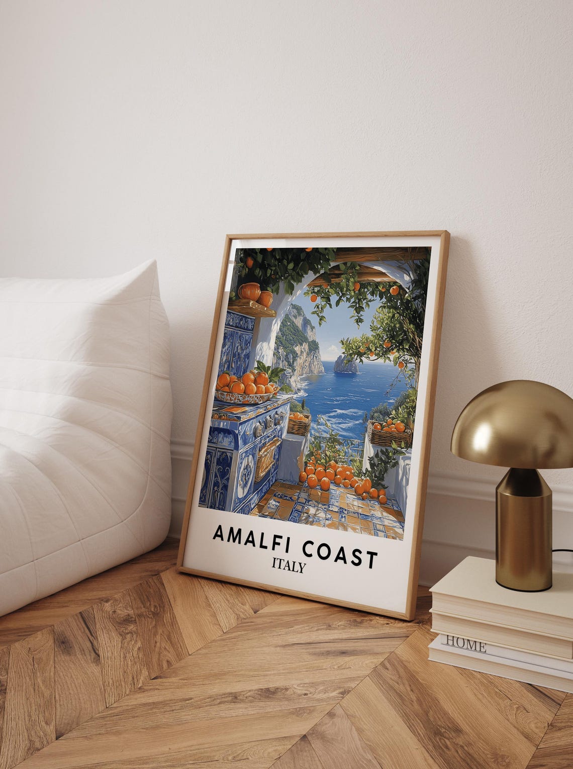 Amalfi Coast Italy Orange Terrace Overlooking the Blue Sea Poster