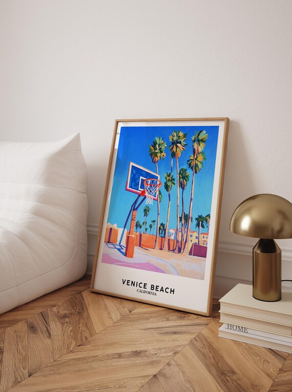 Venice Beach Basketball Court Colorful Pop Art Palm Trees Cali Poster