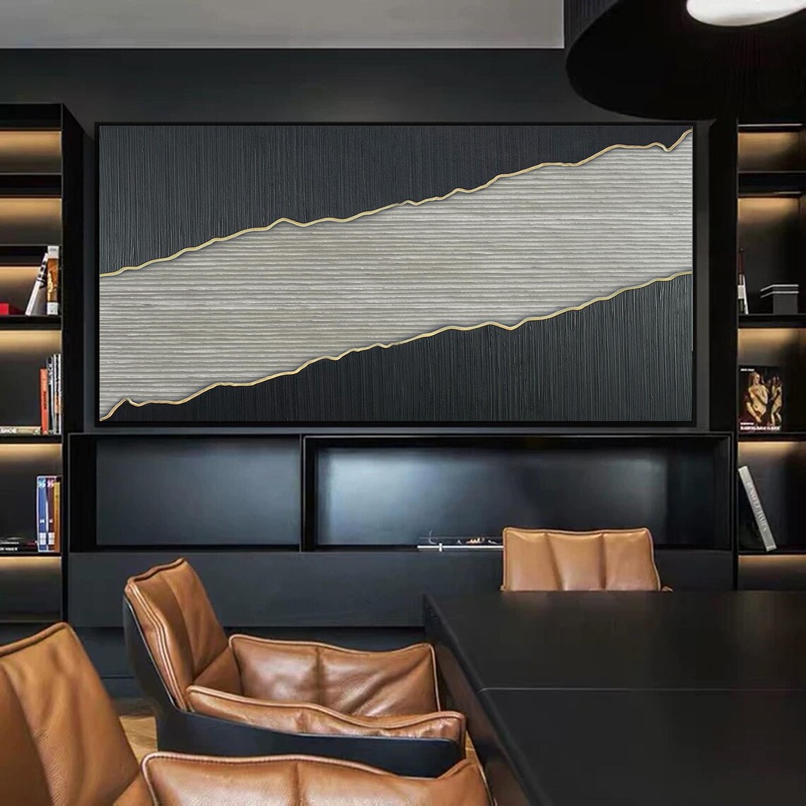 Minimalist Abstract Geometric Painting, Modern Line Art - Image 2