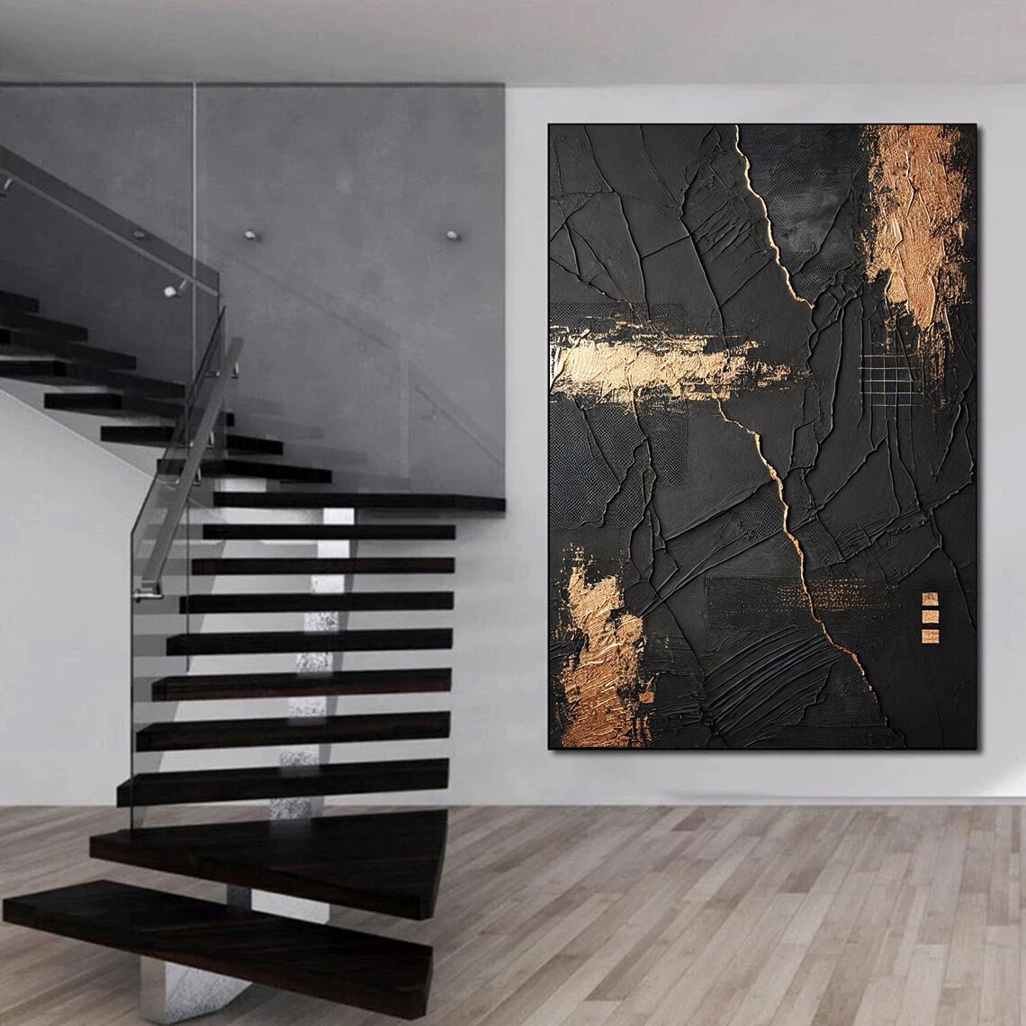 Black Gold Abstract Geometric, Modern Luxury Art Print - Image 4