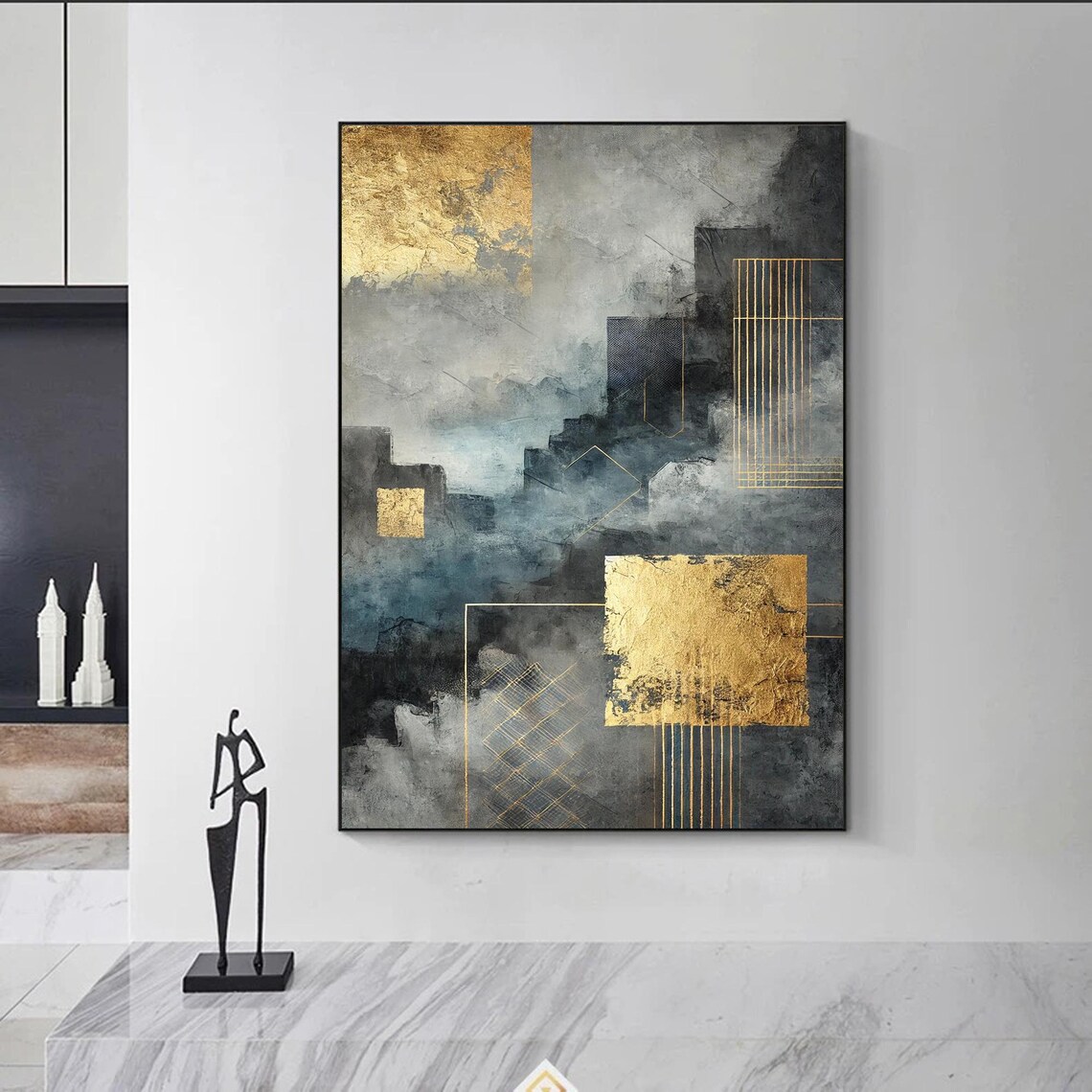 Abstract Geometric Textured Painting, Luxury Decor