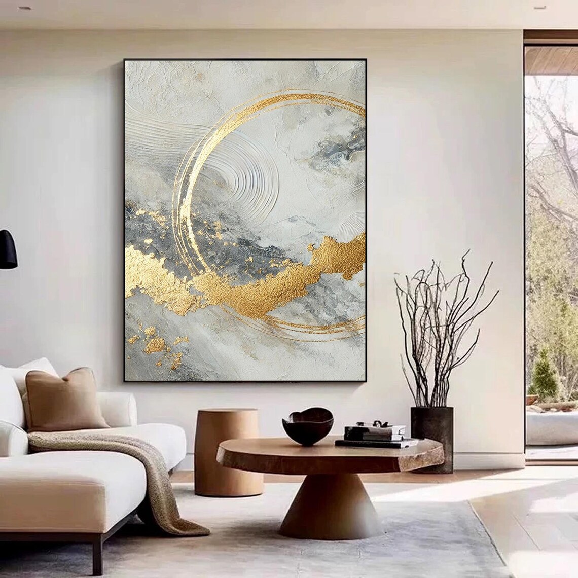 Abstract Gold And Gray Textured Painting - Image 3