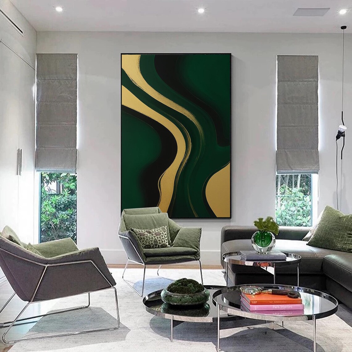 Original Abstract Green Gold Textured Painting - Image 2