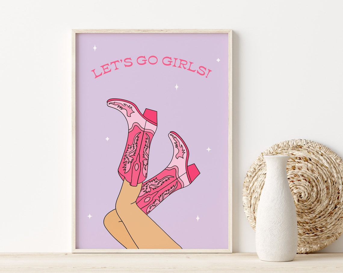 Lets Go Girls Print Cowboy Boots Print Preppy Print Trendy Wall Art Cowgirl Wall Art Lilac Wall Art Disco Cowgirl Wall Art