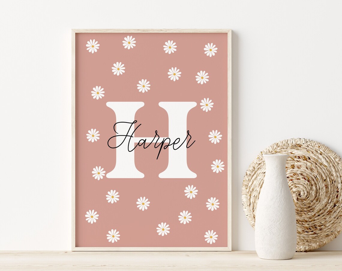 Poppy Personalized Daisy Nursery Name Floral Girls Room Poster - Image 4