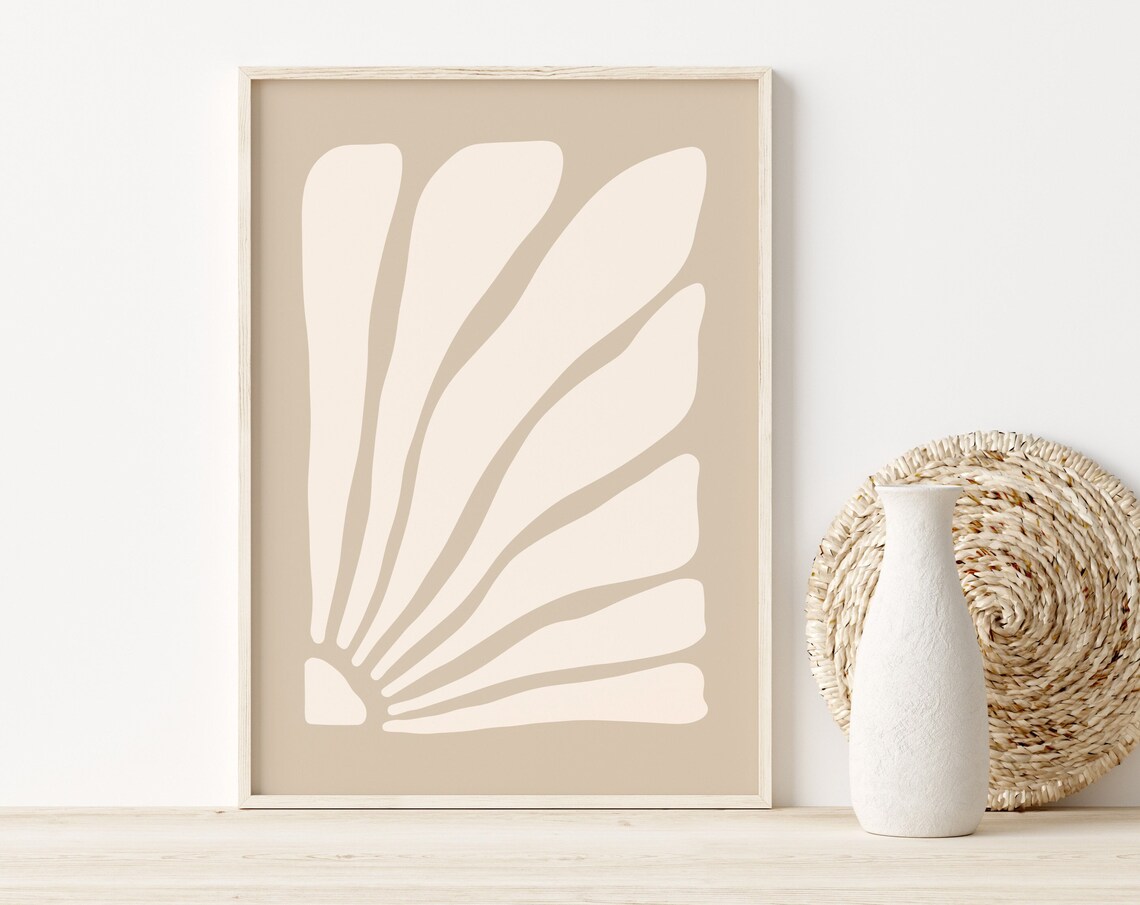 Beige Palm Leaf Fan Organic Minimal Botanical Living Room Poster