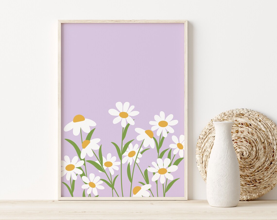 Daisy Print Boho Floral Art Print, Girls Room Decor