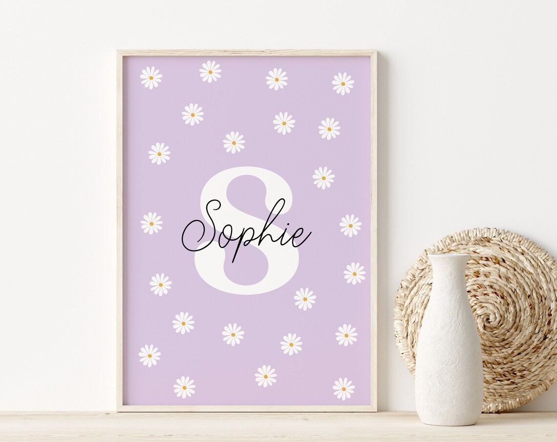 Daisy Print, Personalized Nursery Wall Art