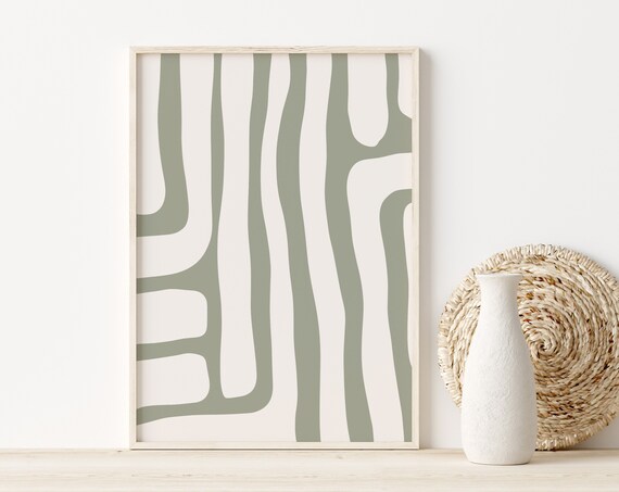 Sage Green Modern Abstract Art Print, Boho Decor