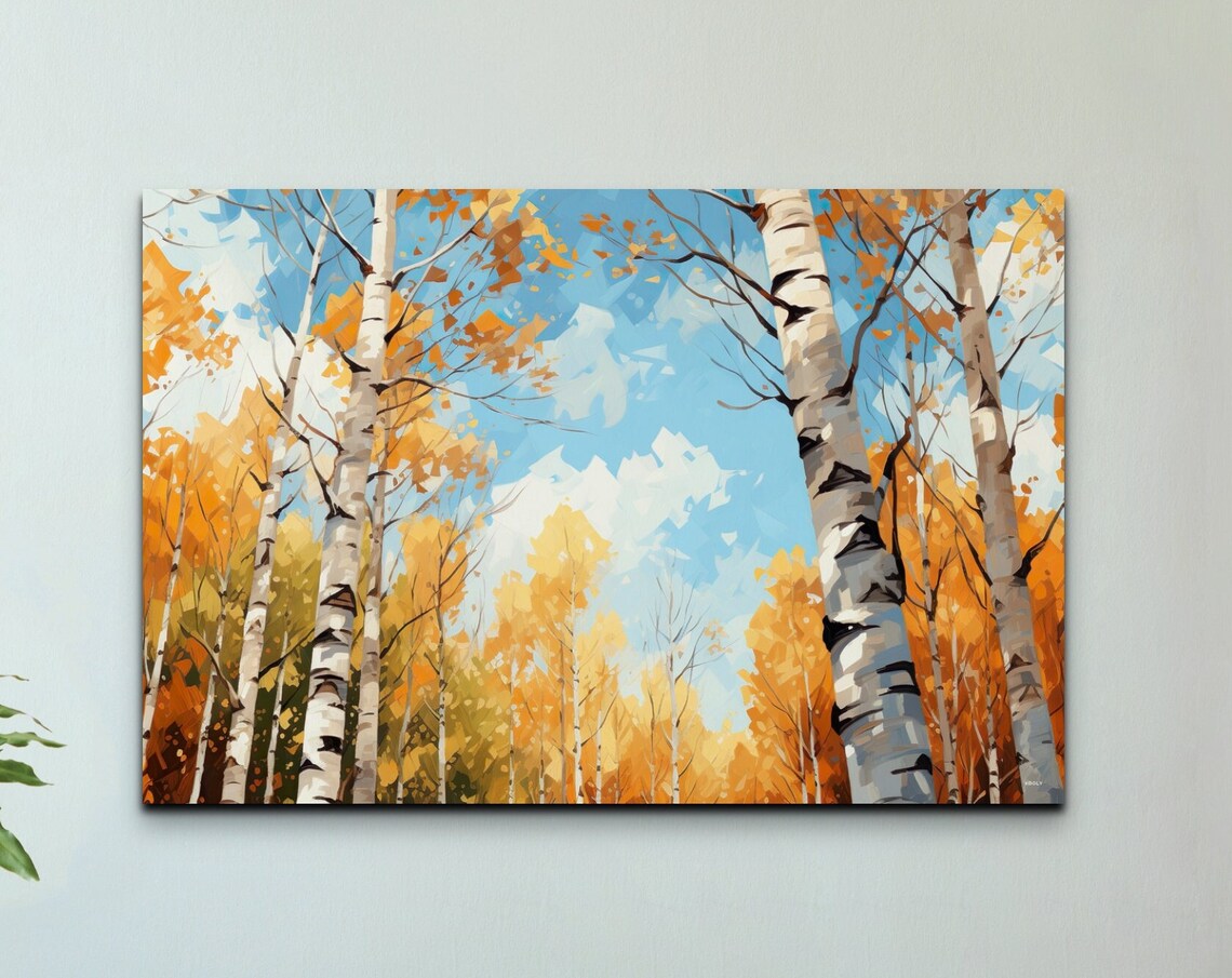 Watercolor Birch Trees Painting, Fall Decor Print