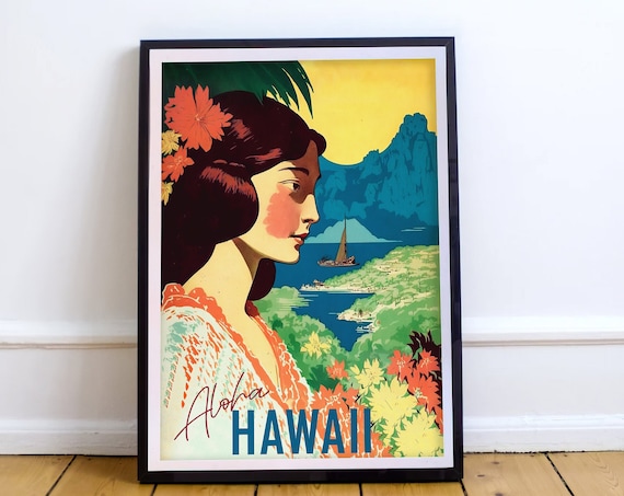 Aloha Hawaii Vintage Retro Travel Poster With Island Beauty Portrait