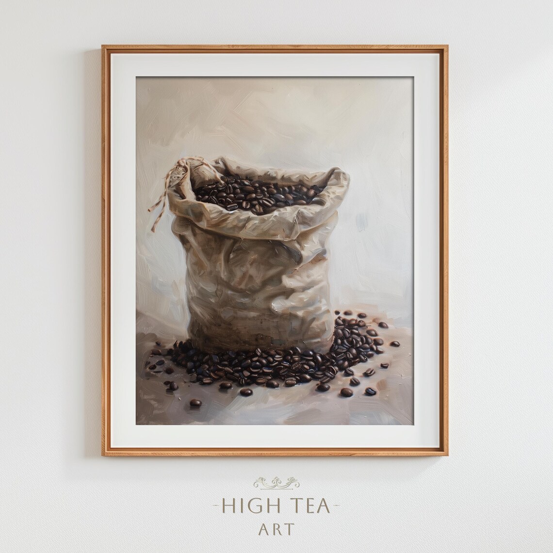 Neutral Roasted Coffee Beans Art Print, Vintage Rustic Cafe Decor