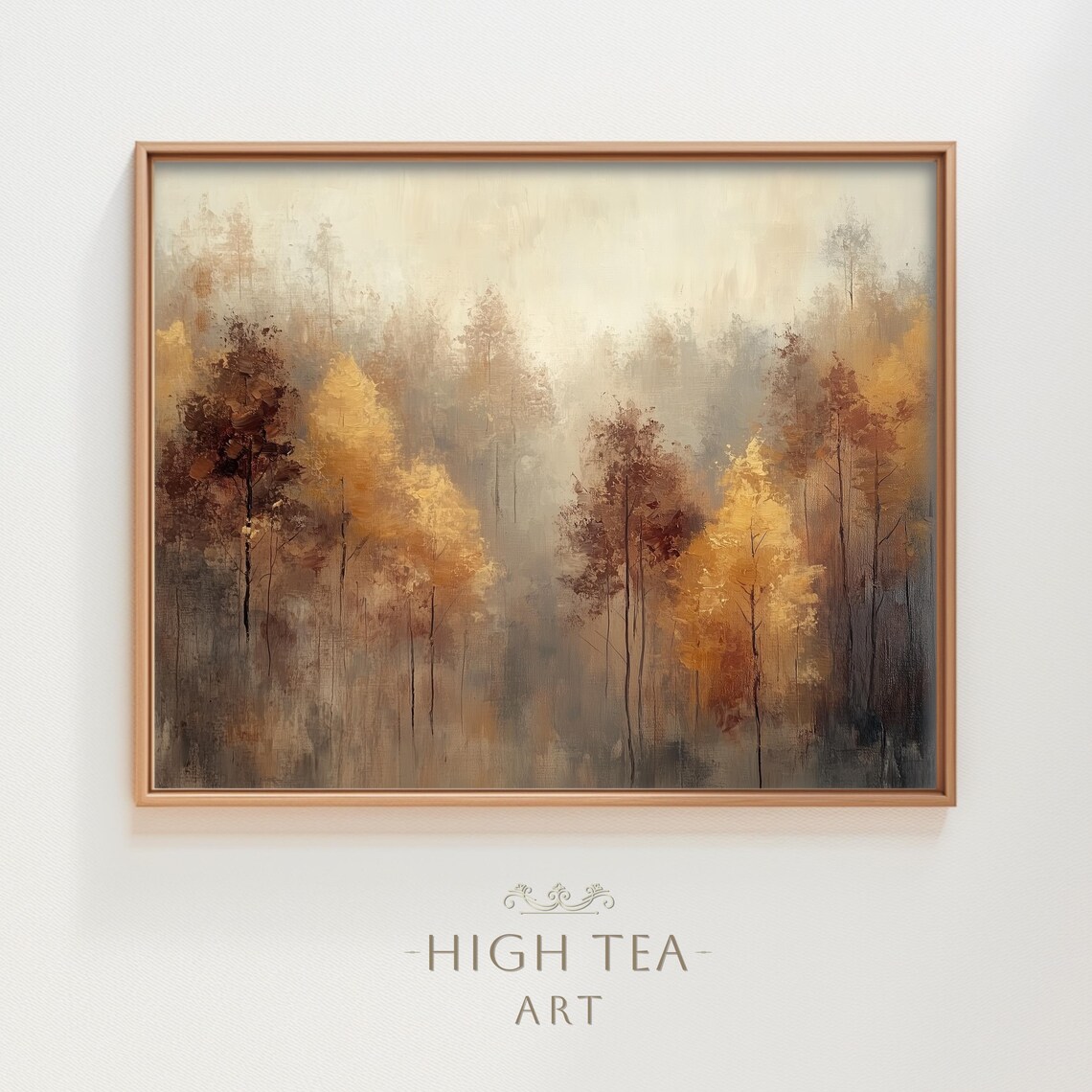 Abstract Autumn Forest Landscape, Neutral Fall Trees Art Print