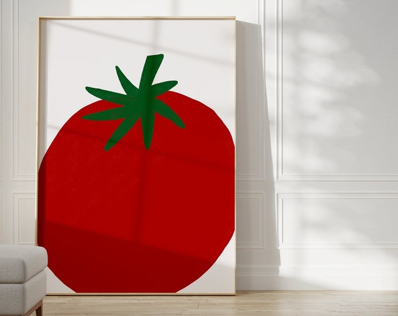 Tomato Poster Vegetable Kitchen Prints Red And White Wall Art Mid Century Illustration For