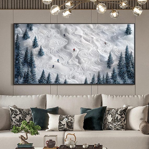 Abstract Skiing Sport On Oil Painting Original Personalized Painting Large Winter Texture Wall Art Custom Living Room Wall Decor