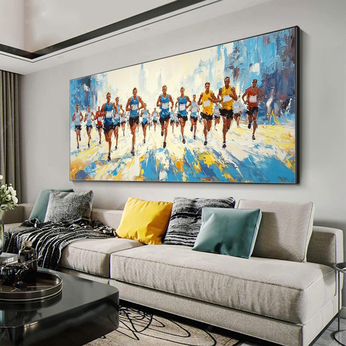 Marathon Runners City Race Dynamic Sports Abstract Oil Painting Poster - Image 3
