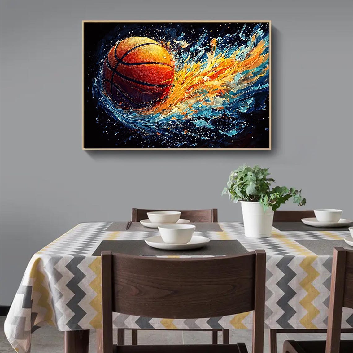 Abstract Colorful Basketball Oil Painting On Original Large Textured Sport Wall Art Teenage Athlete Gifts Custom Room Wall Decor - Image 3