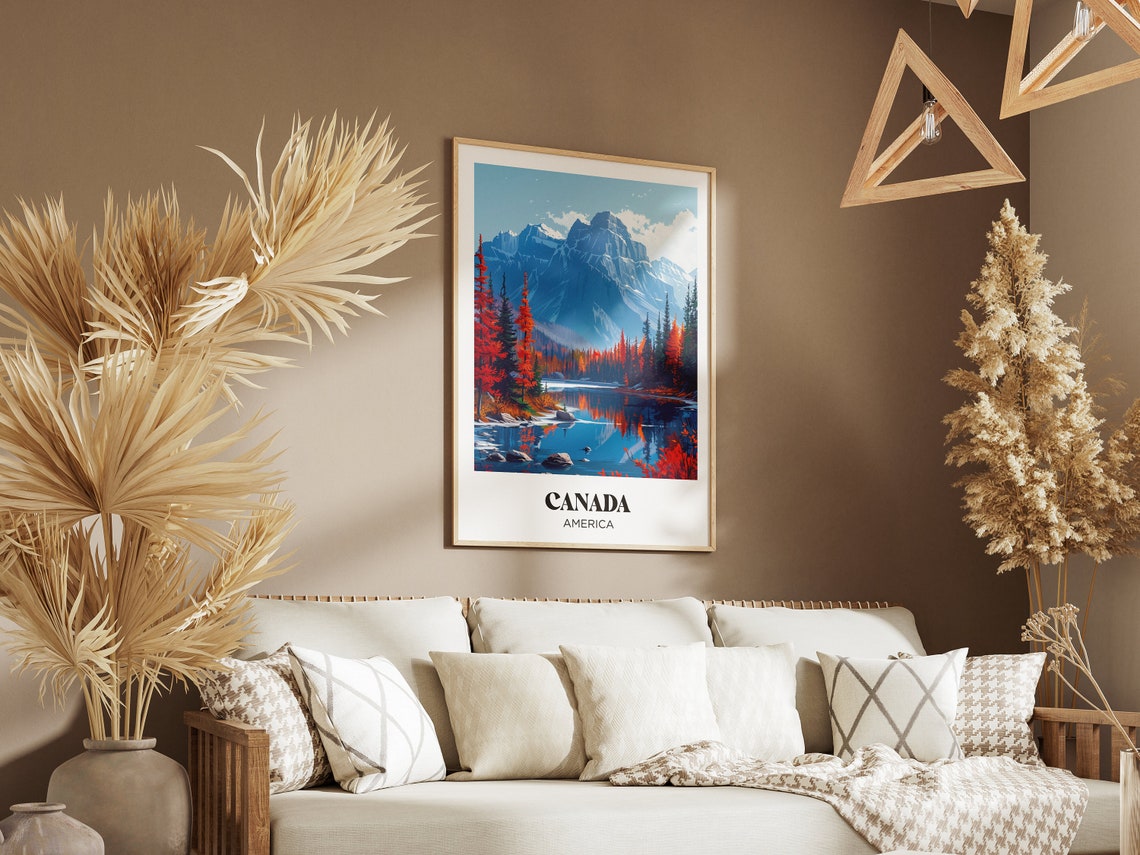Canada Rocky Mountain Lake Autumn Colors Reflection Travel Poster - Image 2